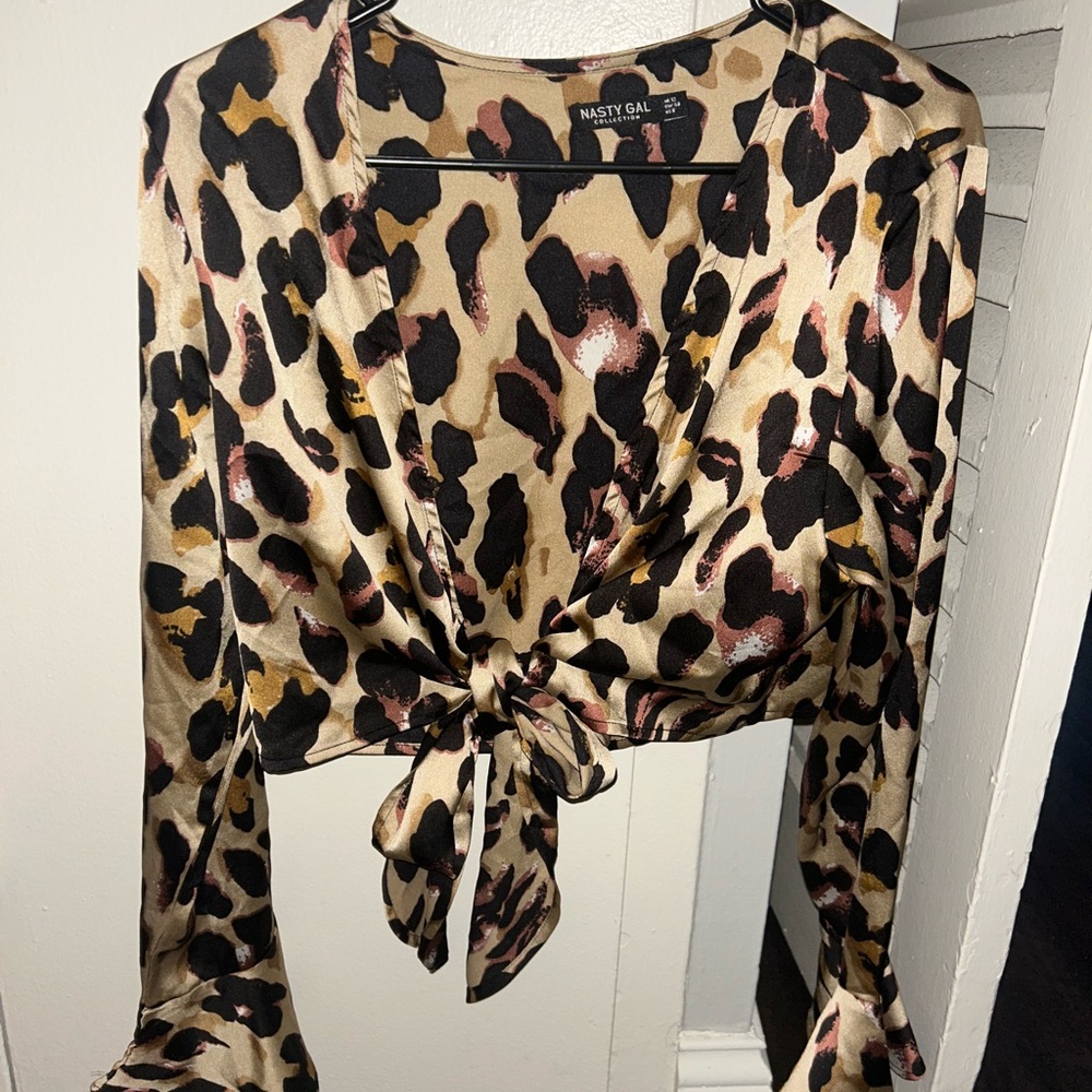 Nasty Gal Animal Print Tie-Front Blouse